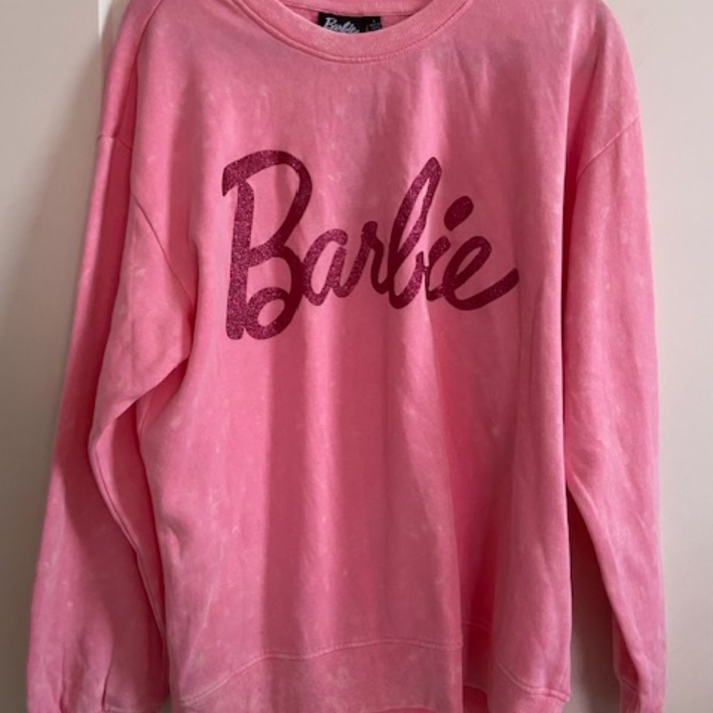 NEW pink Barbie sweatshirt ladies' size Large L. Official Barbie movie shirt NWT - Picture 2 of 8